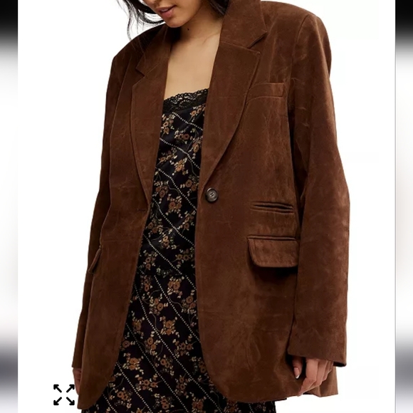 Free People Paper Cut Vegan Suede Blazer NWT Brown Size S (Oversized) - Picture 1 of 12